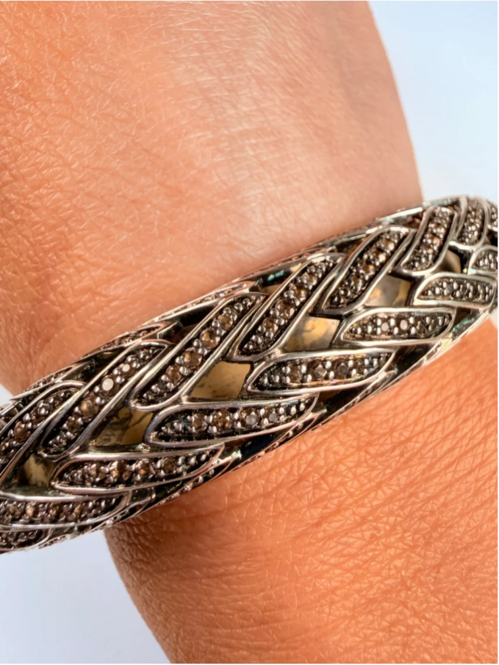 John Hardy Smokey Quartz 925 Sterling Silver Woven Open Dome Cuff Bracelet $1895